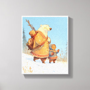 Polar-Bär & Inuit-Kind Winter-Kinderzimmerposter Leinwanddruck