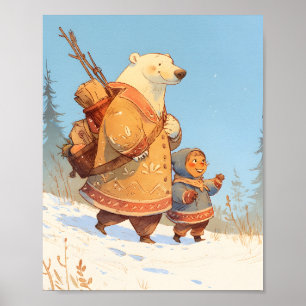 Polar-Bär & Inuit-Kind Winter-Kinderzimmerposter Poster