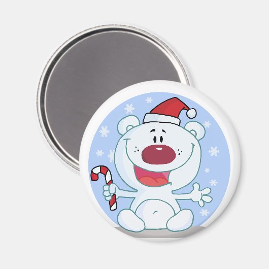 Polar Bär mit Candy Cane Weihnachten Magnet (Vorderseite/Rückseite)