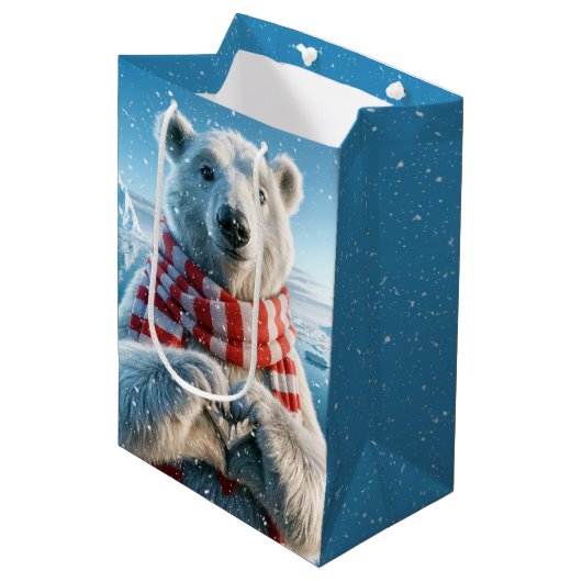 Polar Bär mit Herzpfoten Mittlere Geschenktüte (Vorderseite Schrägansicht)