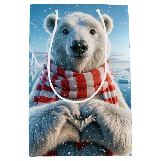Polar Bär mit Herzpfoten Mittlere Geschenktüte (Vorderseite)