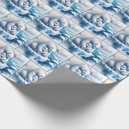 Polar Bär mit ihrem Keim auf einem Gletscher Geschenkpapier (Ecke)
