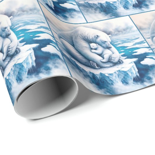Polar Bär mit ihrem Keim auf einem Gletscher Geschenkpapier (Rolleneckpunkt)