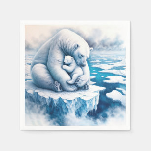 Polar Bär mit ihrem Keim auf einem Gletscher Serviette