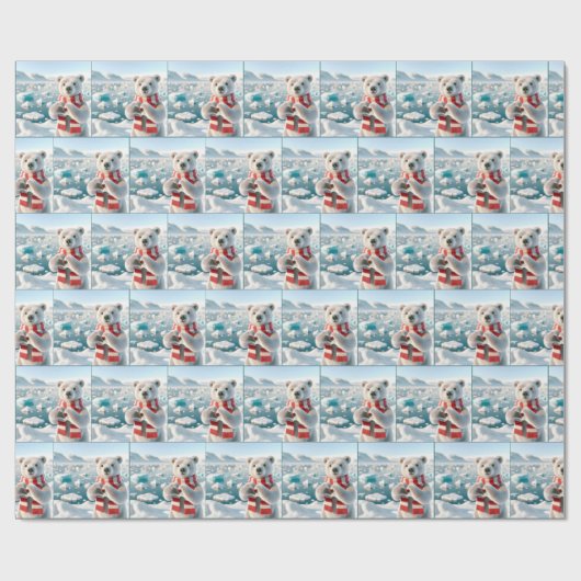 Polar Bär mit Paws als Herz Geschenkpapier (Flach)