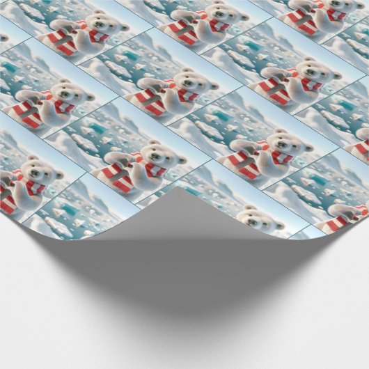 Polar Bär mit Paws als Herz Geschenkpapier (Ecke)