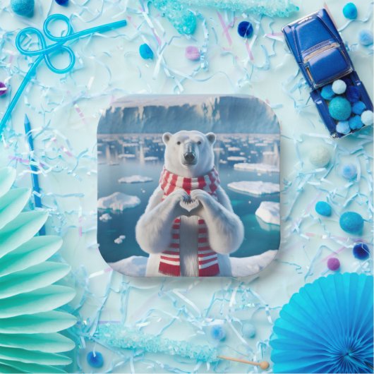 Polar Bär mit Paws als Herz Pappteller (Party)
