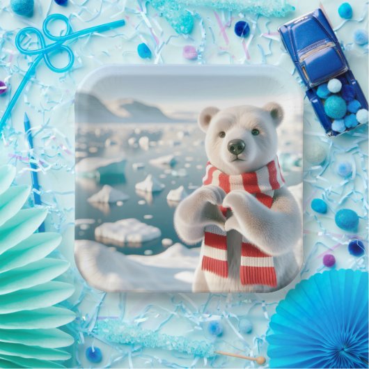 Polar Bär mit Paws als Herz Pappteller (Party)