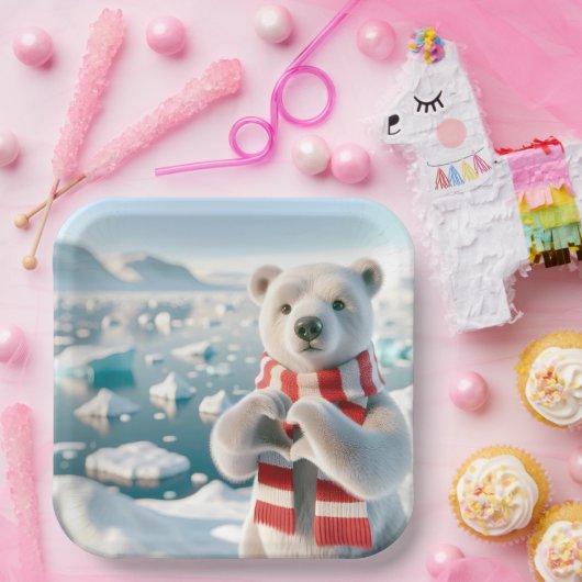 Polar Bär mit Paws als Herz Pappteller (Party)