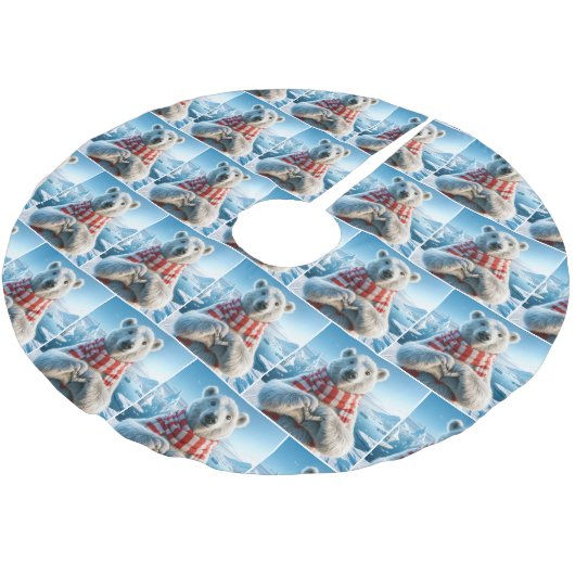 Polar Bär mit Paws als Herz Polyester Weihnachtsbaumdecke (Schrägansicht)