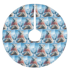 Polar Bär mit Paws als Herz Polyester Weihnachtsbaumdecke