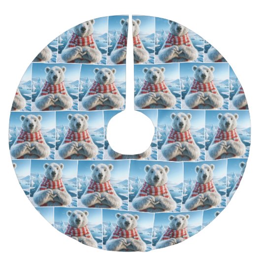 Polar Bär mit Paws als Herz Polyester Weihnachtsbaumdecke (Vorderseite)