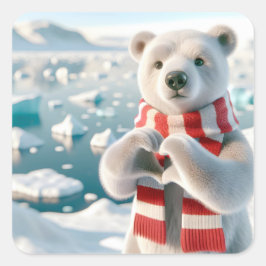 Polar Bär mit Paws als Herz Quadratischer Aufkleber