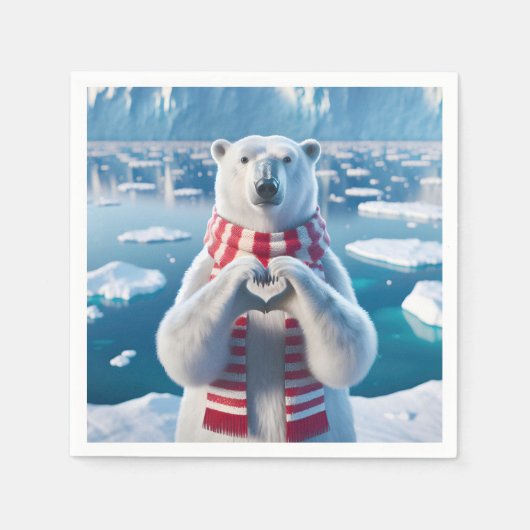 Polar Bär mit Paws als Herz Serviette (Vorderseite)
