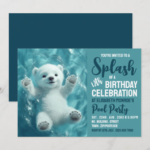 Polar-Bär pflashend, Pool-Party Geburtstag Einladung