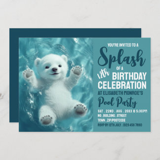 Polar-Bär pflashend, Pool-Party Geburtstag Einladung