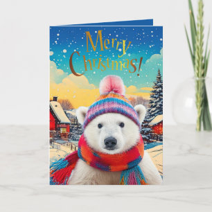 Polar-Bär-Santa-Mütze und -Schal Frohe Weihnachten Karte