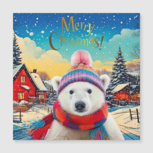 Polar-Bär-Santa-Mütze und -Schal Frohe Weihnachten Magnetkarte