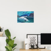 Polar Bär schwimmen & Glacier Wildlife Art Poster (Heimbüro)