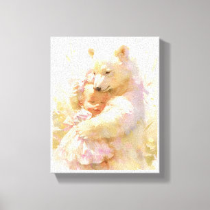 Polar-Bär-Umarmen mit Baby-Mädchen-Nursery-Wandpos Leinwanddruck