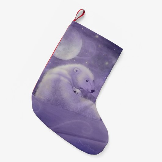 Polar Bär und Cub Fantasy Wildlife Art Kleiner Weihnachtsstrumpf (Vorderansicht (hängend))
