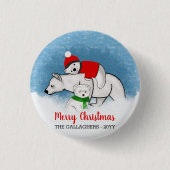Polar Bären Mama mit Cubs Frohe Weihnachten Button (Vorderseite)