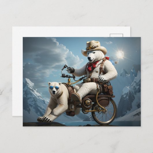 Polar Bären reiten Teil Tierrad Postkarte (Vorne/Hinten)