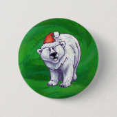Polar Bären Weihnachten auf Grün Button (Vorderseite)