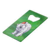 Polar Bären Weihnachten auf Grün Geldkarten Flaschenöffner (Vorderseite Schrägansicht)