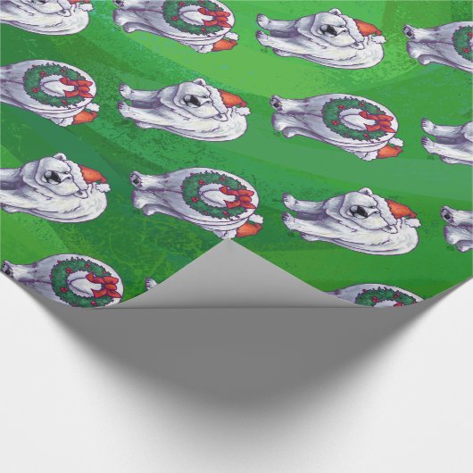 Polar Bären Weihnachten auf Grün Geschenkpapier (Ecke)