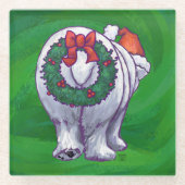 Polar Bären Weihnachten auf Grün Glasuntersetzer (Vorderseite)