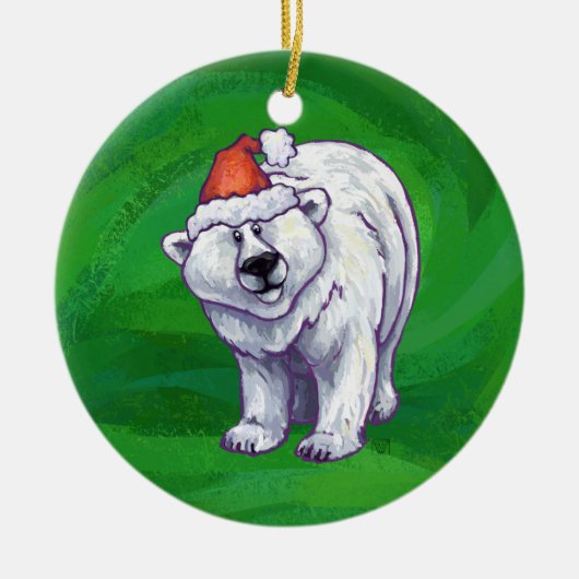 Polar Bären Weihnachten auf Grün Keramikornament (Vorne)
