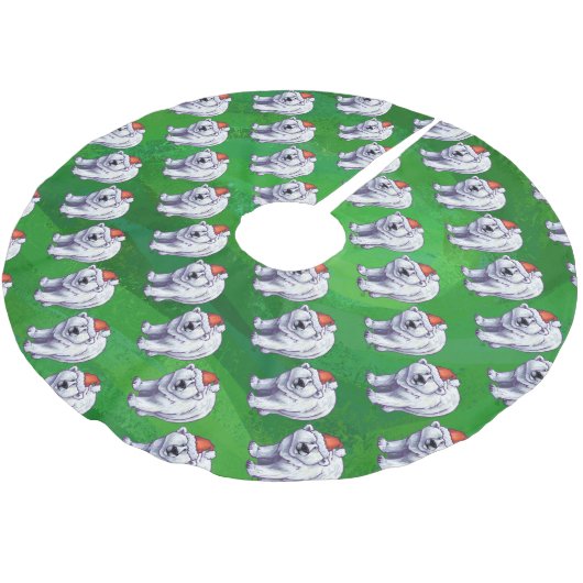 Polar Bären Weihnachten auf Grün Polyester Weihnachtsbaumdecke (Schrägansicht)