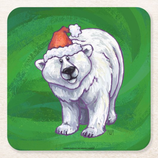 Polar Bären Weihnachten auf Grün Rechteckiger Pappuntersetzer (Vorderseite)