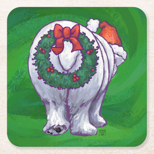 Polar Bären Weihnachten auf Grün Rechteckiger Pappuntersetzer (Vorderseite)