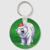 Polar Bären Weihnachten auf Grün Schlüsselanhänger (Vorderseite)