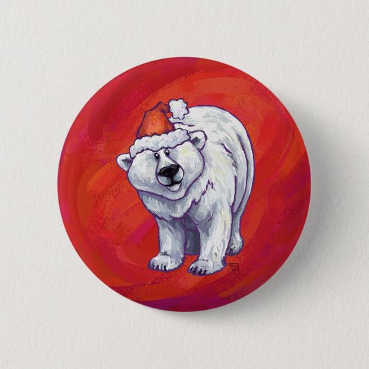 Polar Bären Weihnachten auf Rot Button (Vorderseite)