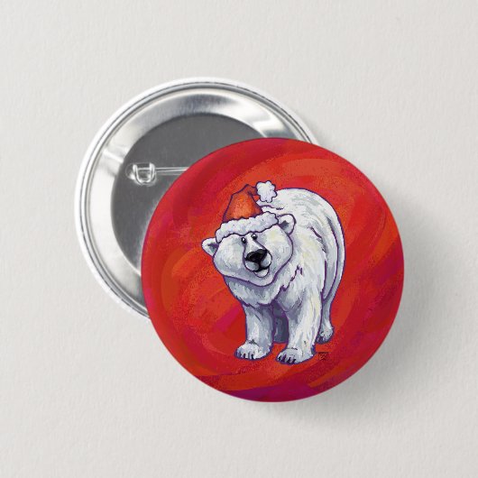 Polar Bären Weihnachten auf Rot Button (Vorne & Hinten)