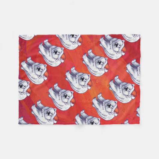 Polar Bären Weihnachten auf Rot Fleecedecke (Vorderseite (Horizontal))