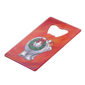 Polar Bären Weihnachten auf Rot Geldkarten Flaschenöffner (Rückseite Schrägansicht)