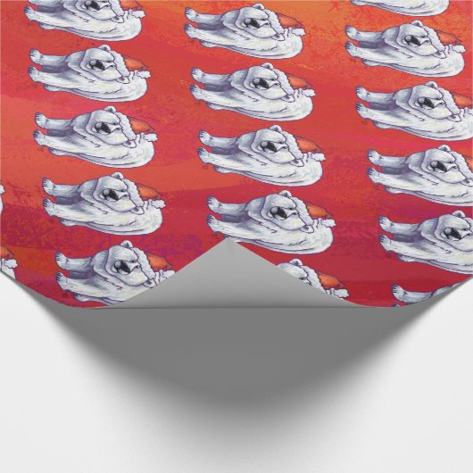 Polar Bären Weihnachten auf Rot Geschenkpapier (Ecke)