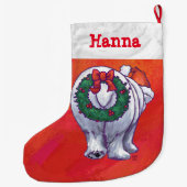 Polar Bären Weihnachten auf Rot Großer Weihnachtsstrumpf (Rückseite)