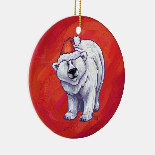 Polar Bären Weihnachten auf Rot Keramikornament (Rechts)