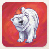 Polar Bären Weihnachten auf Rot Rechteckiger Pappuntersetzer (Vorderseite)