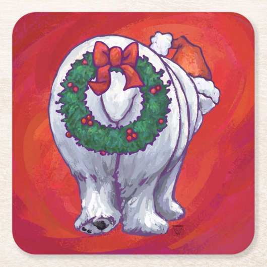 Polar Bären Weihnachten auf Rot Rechteckiger Pappuntersetzer (Vorderseite)