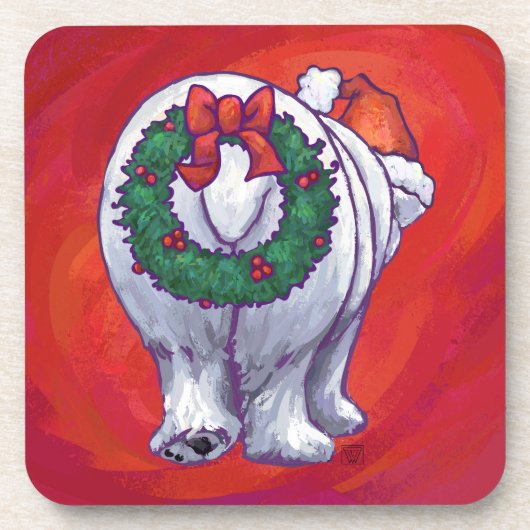 Polar Bären Weihnachten auf Rot Untersetzer (Vorderseite)