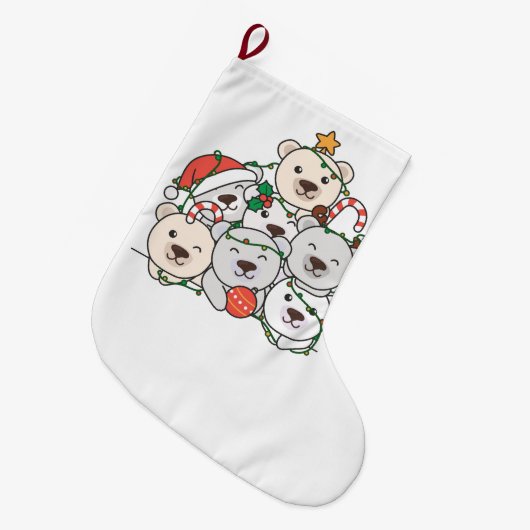 Polar Bären Weihnachtsbaum Funny Animal Xmas Großer Weihnachtsstrumpf (Vorderansicht (hängend))