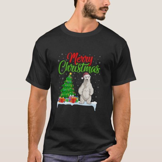 Polar Bären Weihnachtsbaum Lichter Funny Xmas Pola T-Shirt (Vorderseite)