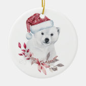 Polar Bären Weihnachtsmannmütze Frohe Weihnachten Keramik Ornament (Vorne)
