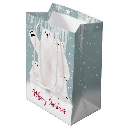 Polar Bärenfamilie in schneebedeckter, mittelgroße Mittlere Geschenktüte (Vorderseite Schrägansicht)
